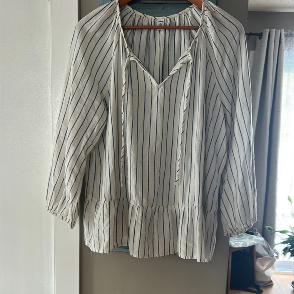 Striped White and Navy Women's Top